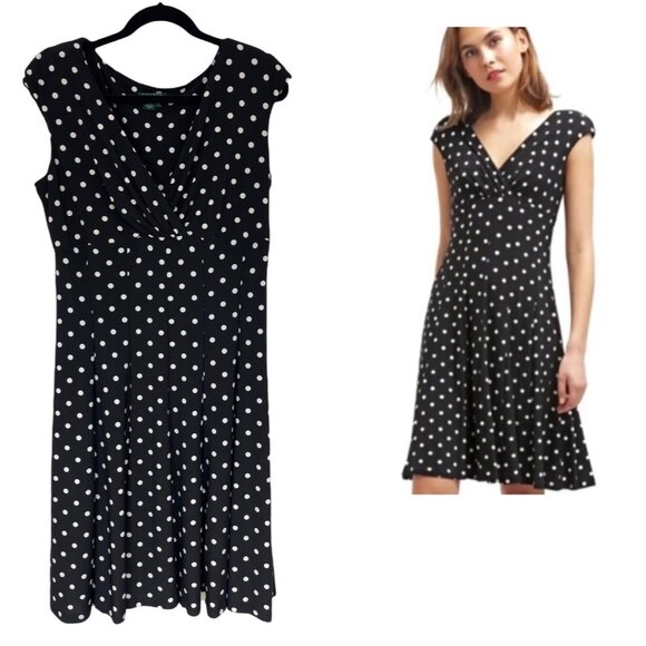 Ralph Lauren Black & White Polka Dot Dress Size 12 A-Line Summer‎ Wedding Party - Picture 6 of 7